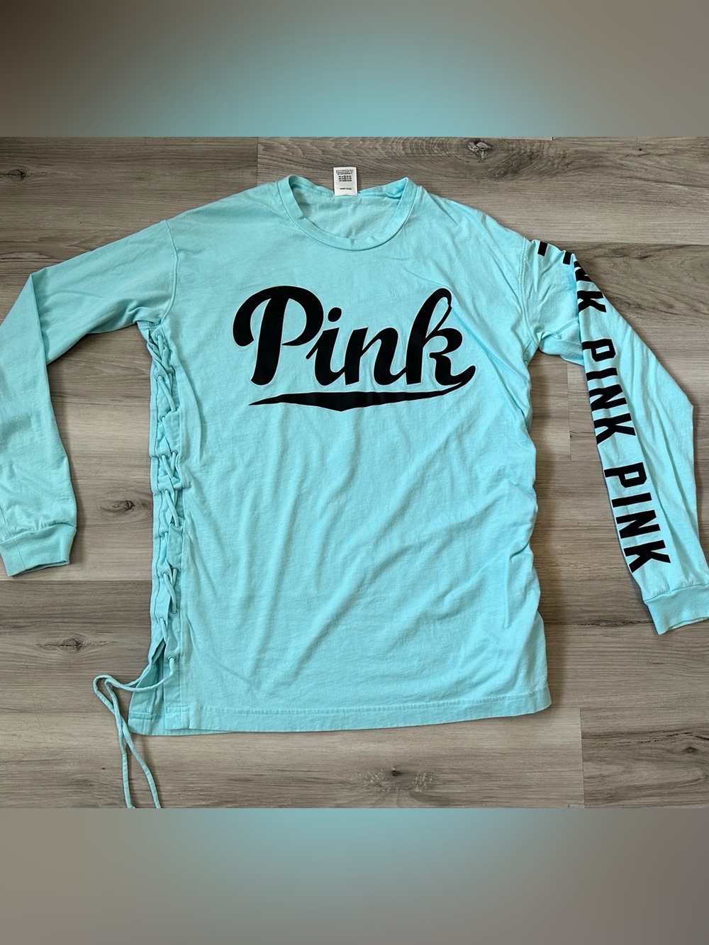 Women’s PINK Victoria Secret Oversized Teal Long Sleeve Shirt With Ties On Sides